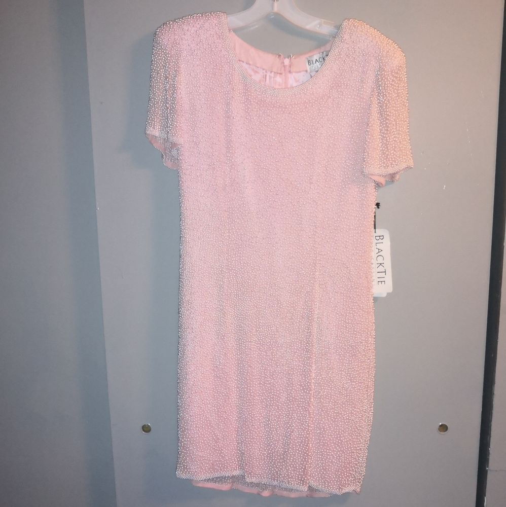 Oleg Cassini Silk Vintage 80s Pearl Cocktail Dress